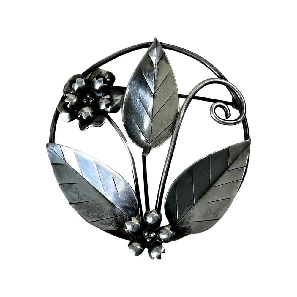 Silver Art Nouveau Brooch, Sterling Flower Pin, Vintage 1930s Floral Pin